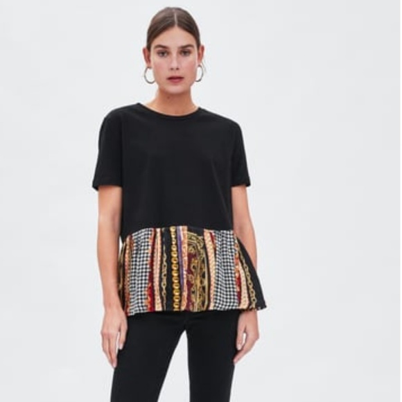 Zara Black Contrast Peplum T Shirt 